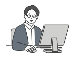 パソコン作業をするフリーランスの男性のイラスト