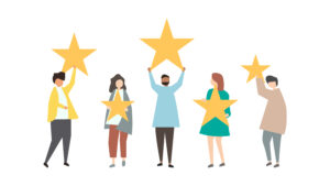星を持つ5人の楽しそうな人たち