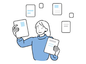 色々な案件を手にしたフリーランスの女性のイラスト