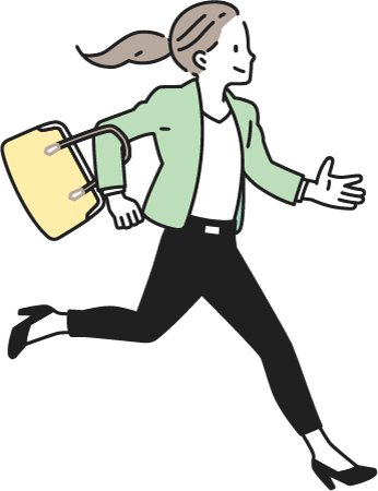 笑顔で軽快に走り出している求職者（女性）のイラスト