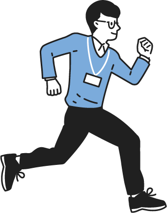 笑顔で軽快に走り出している真面目そうな求職者（男性）のイラスト